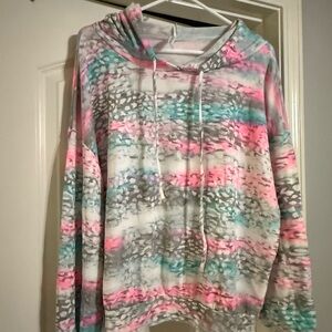 Dear Scarlett Vibrant Pink and Teal Patterned Hoodie medium